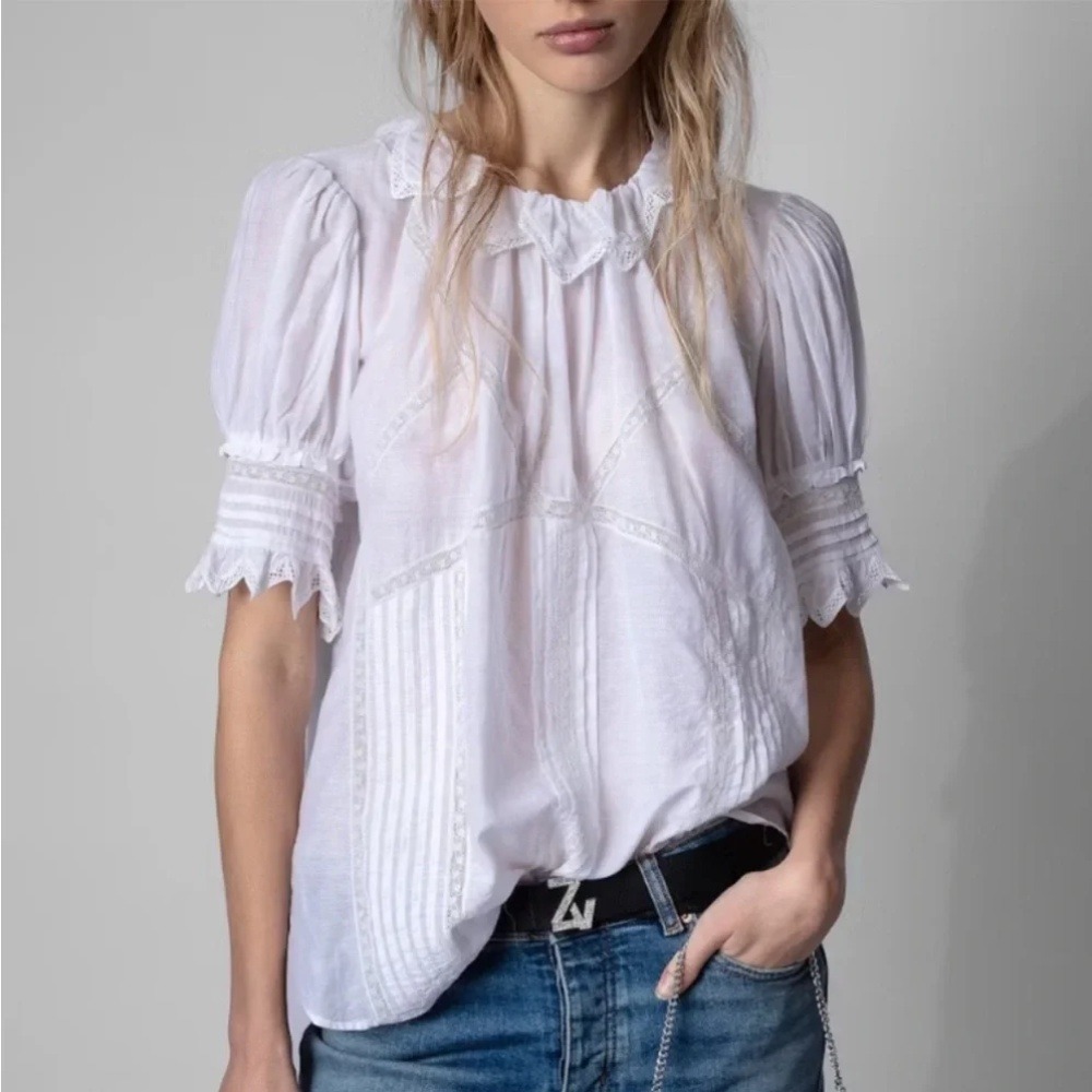 Zadig & Voltaire Tupelo Tupel Top Small White Lace Victorian Blouse
